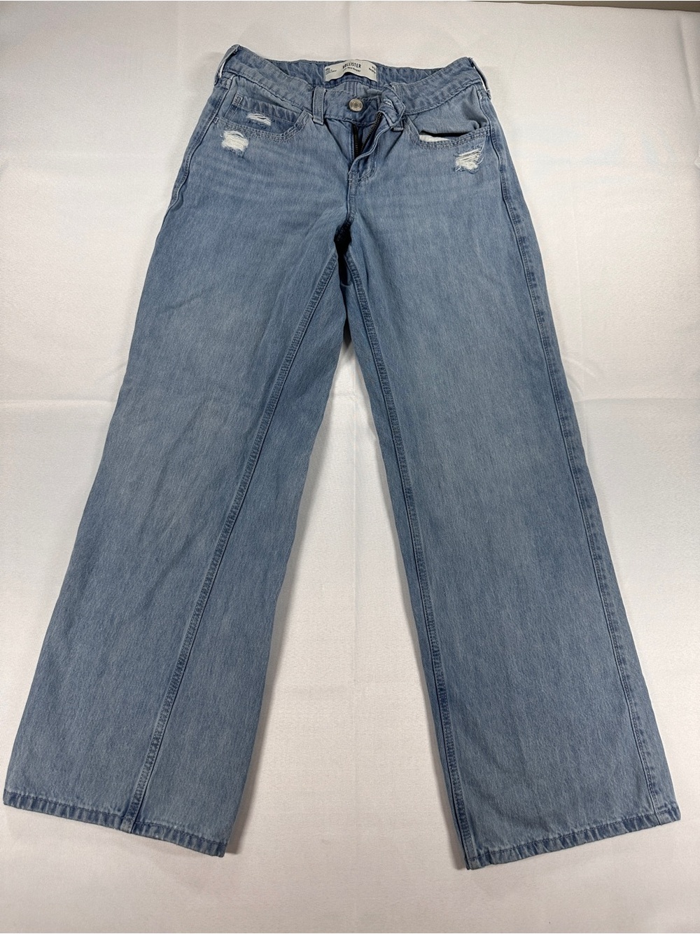 Hollister Low Rise Baggy Jeans 00R W24 Light Wash Distressed Y2K